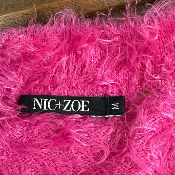 NIC+ZOE Hot Pink Fuzzy Sweater M | Soft Cozy Textured Knit Winter Pullover - Picture 8 of 10
